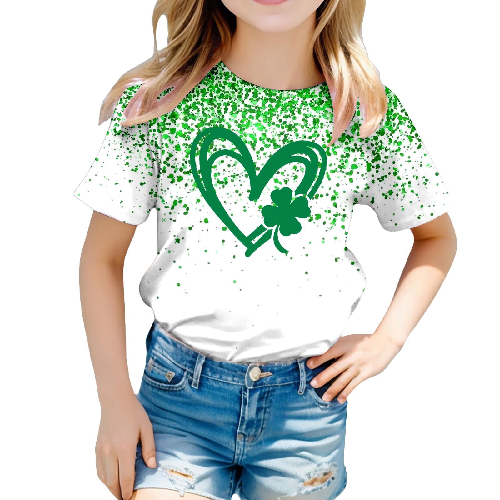 Kids Shirts Girls Size 10-12 St. Patrick's Day Shirt Short-Sleeve T-Shirt Comfortable Funny Shamrock Irish Sweatshirt Shirt Clothes for Girls Size 6-7 Years(Green)